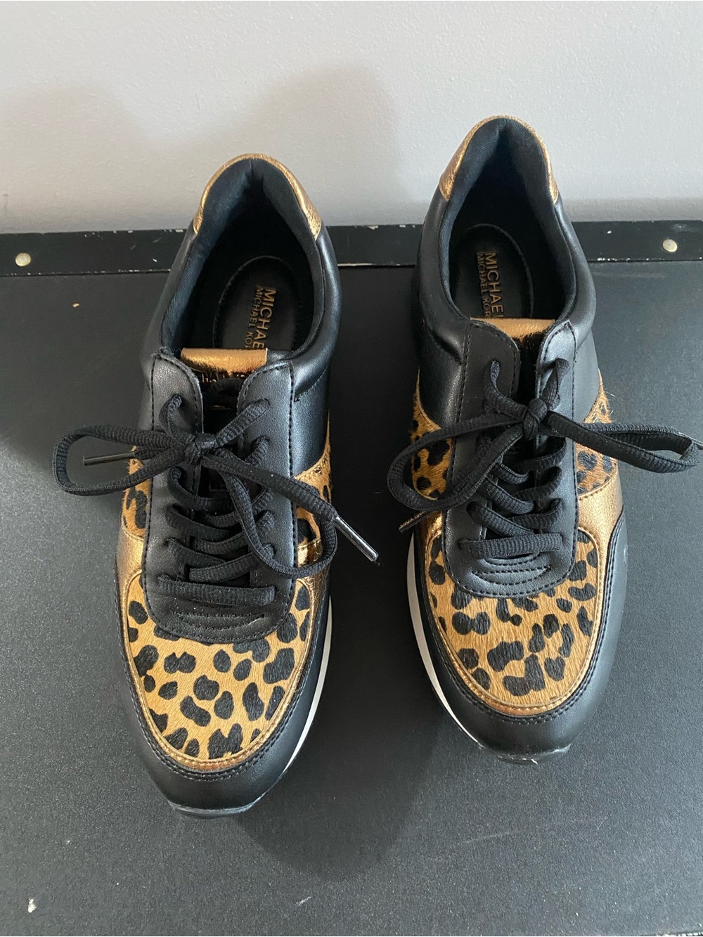 MICHAEL Michael Kors Men’s Black & Leopard-Print Lace-Up Sneakers